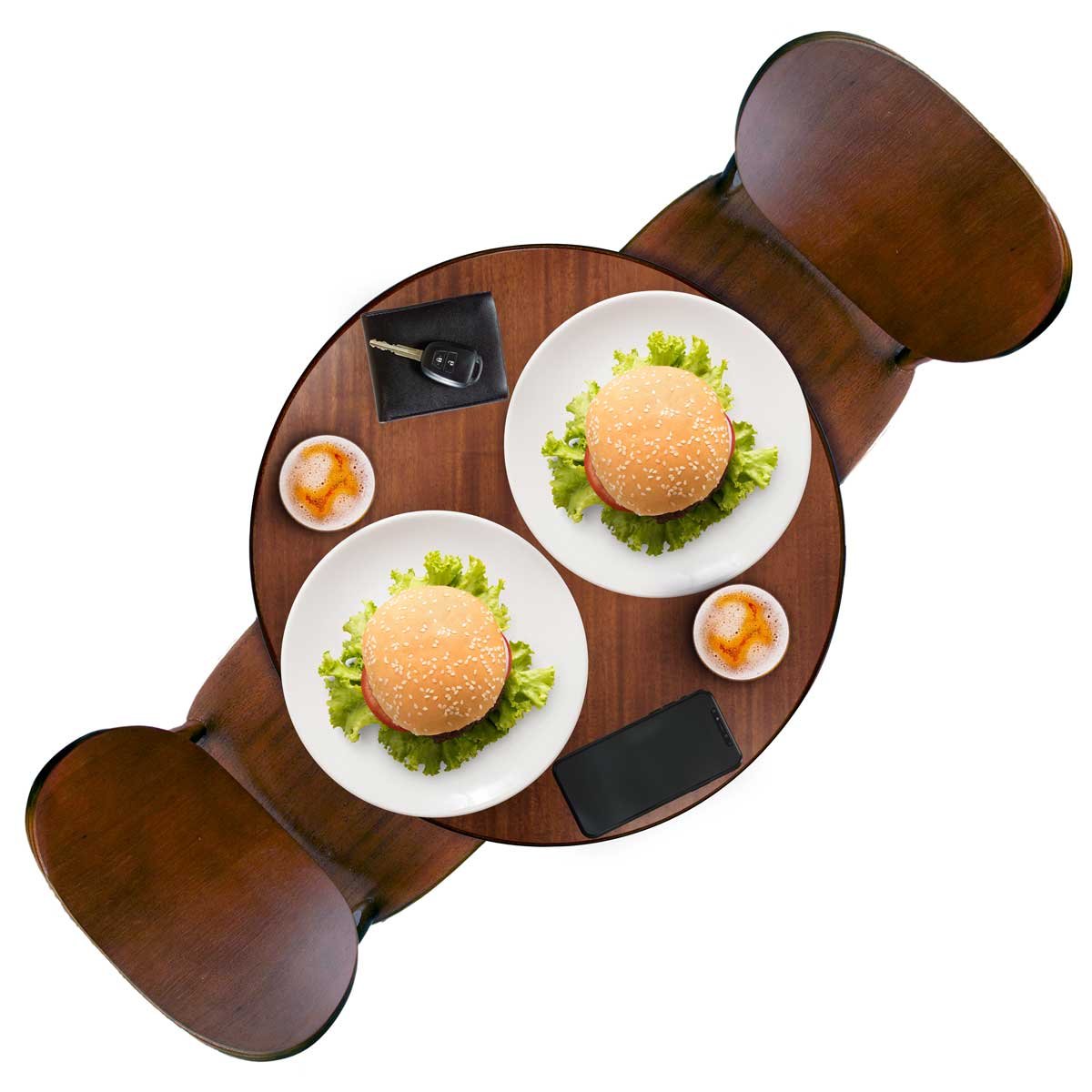 Conjunto de mesa bistro redonda em madeira com 2 banquetas para varanda pequena - 3
