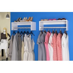 Cabideiro 1,20m Armário Aéreo P/ Roupas Closet Parede Quarto ClickForte Cabideiro de Parede Branco - 4