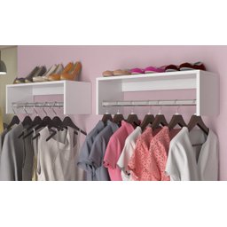 Cabideiro 1,20m Armário Aéreo P/ Roupas Closet Parede Quarto ClickForte Cabideiro de Parede Branco - 1