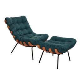 Poltrona Costela com Puff Suede Azul Petroléo - Zahav Estofados - 1