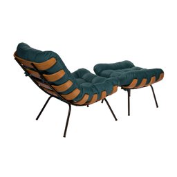 Poltrona Costela com Puff Suede Azul Petroléo - Zahav Estofados - 2