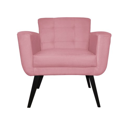 Poltrona Decorativa Geovana Pés Palito Tabaco Suede Rosa - DS Estofados