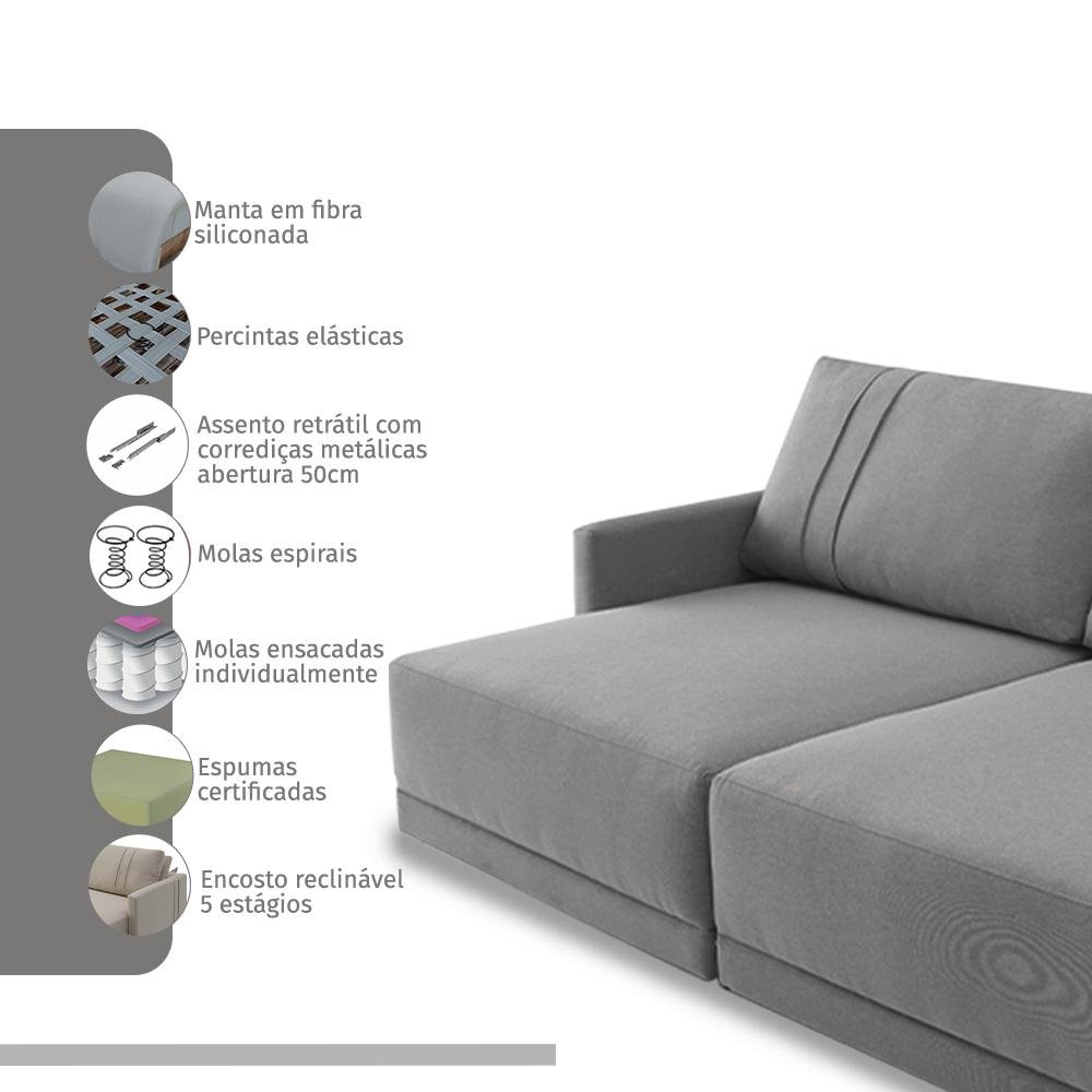 Sofá Patmos 4 Lugares 230cm retrátil e Reclinável - 4