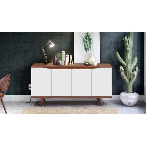 Aparador Buffet Grace com 4 Portas e Pés de Madeira Maciça - 5 Cores:branco-cedro