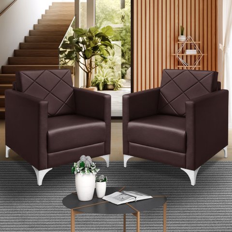 Kit 2 Poltrona Helena Decorativa Clinica e Recepção Corino:marrom