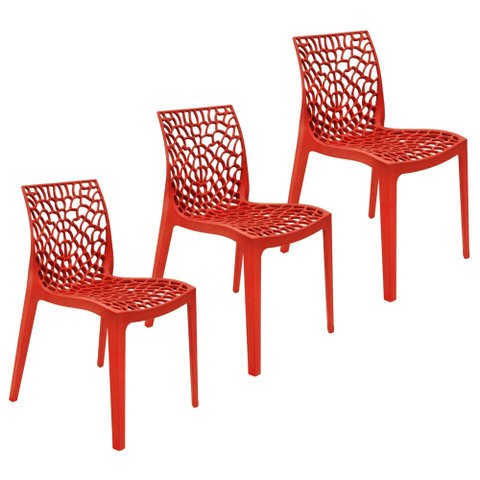 Kit 3 Cadeiras Gruvyer Design Cozinha Sala de Estar Jantar - Vermelho
