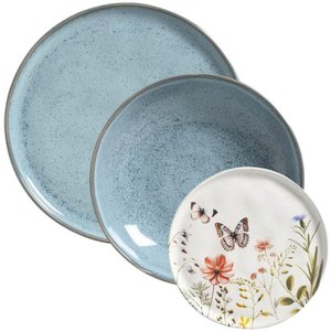 Jogo Pratos Cerâmica Raso 27cm Fundo 830ml e Sobremesa 21,5cm Porto Brasil Breeze Encanto