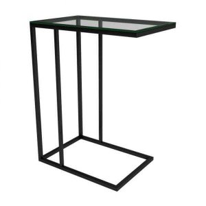 Mesa Lateral Industrial De Vidro Encaixe Preto