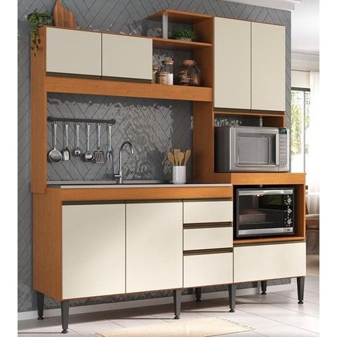 Cozinha Alice Compacta 8 Portas 2 Gavetas Nicho para Forno e Micro - Móveis Menezes