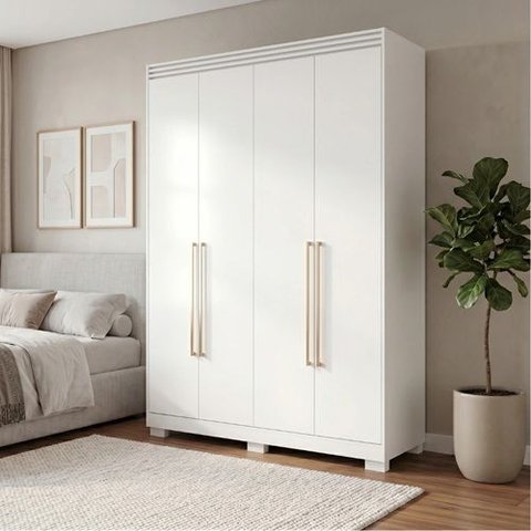 Guarda Roupa Julia 04 Portas 03 Gavetas 100% MDF Branco com Pes