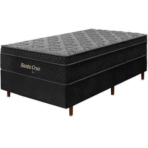 Cama Box + Colchão Solteiro King Santa Cruz Preto Molas Ensacadas Euro Pillow 96x203x72cm
