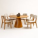 Ver imagem 2 de Conjunto Sala de Jantar 6 Lugares Lara Mesa Redonda 135cm e 6 Cadeiras Madeira Maciça Móveis Mundial