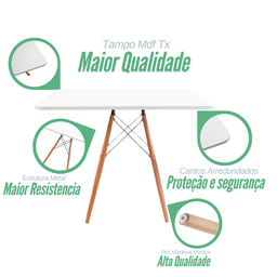 Mesa Eiffel Wood Tampo Quadrado de Madeira 90cm Branco - 7