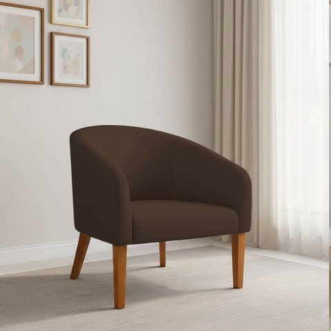 Poltrona Sala Decorativa Stella Pé Madeira Trapézio Castanho Suede Marrom D03 - D’Rossi