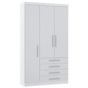 Ver imagem 1 de Guarda Roupa Solteiro 132cm 3 Portas 4 Gavetas Taiga Branco L01 - Mpozenato
