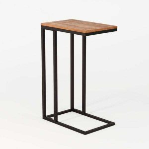 Mesa Lateral Industrial Encaixe Preto E Tampo Amêndoa New Green