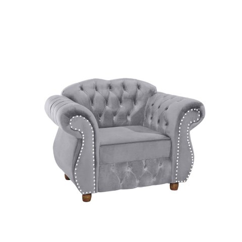 Kit 2 Poltronas Chesterfield Merlo - Veludo Cinza Prata / Decoração, recepção , barbearia, sala tv e