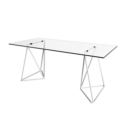 Escrivaninha de Vidro Bela Vista Cavalete Base Ferro Branco - Cor: Branco