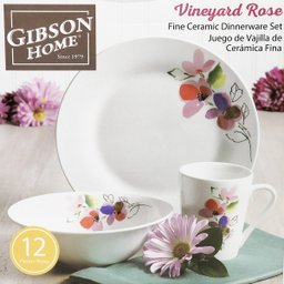Jogo de Jantar de Cerâmica Branca com Flores Conjunto de Pratos Tigelas e Canecas Kit com 12 peças - 5