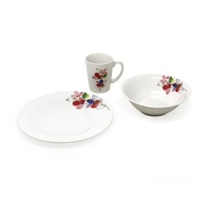 Jogo de Jantar de Cerâmica Branca com Flores Conjunto de Pratos Tigelas e Canecas Kit com 12 peças