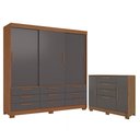 Ver imagem 1 de Guarda Roupa Casal 3 Portas 9 Gavetas Morretes e Cômoda Pinhais Jatobá Grafite - Santos Andirá