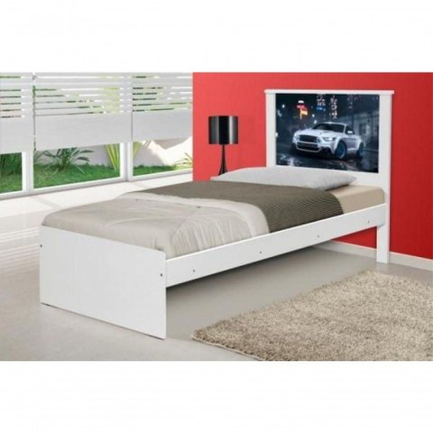 Cama Solteiro Vila do Horizonte Carro com Cabeceira MDF-MDP Branco Casah