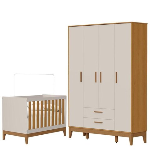 Guarda Roupa Infantil Flip 4 Portas com Berço Americano Flip Areia Acetinado Savana - Reller
