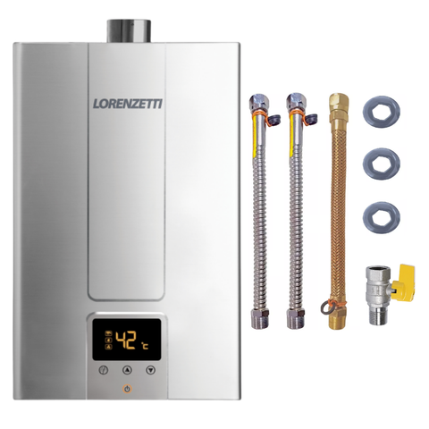 Aquecedor de Água a Gás Lorenzetti Lz 1600 De-i 15 Litros Inox Digital Gás Gn com Kit Ligação