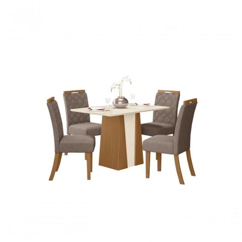 Mesa Jantar Orus 120 4 Cadeiras Bella Marrom Amendoa - Henn