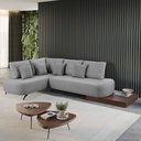 Ver imagem 1 de Sofá de Canto Nori Curvo Lateral Direita 3,23m em Linho com Base Madeira 5 Lugares