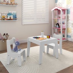 Conjunto de Mesa com 2 Cadeiras Infantil em Mdf Diana - Branco - 1