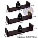 Ver imagem 2 de Kit 3 Prateleira U Preto 40/50/60 Mdf Decorativo