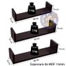 Kit 3 Prateleira U Preto 40/50/60 Mdf Decorativo - 2