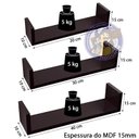 Ver imagem 2 de Kit 3 Prateleira U Preto 20/30/40 Mdf Decorativo