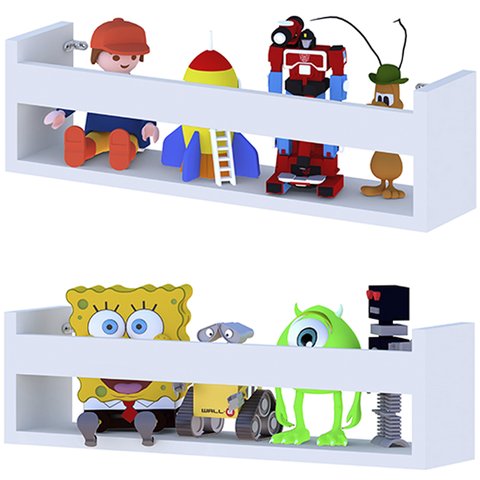 Combo 2 Prateleira 60cm Branco Livro Revista Infantil Parede