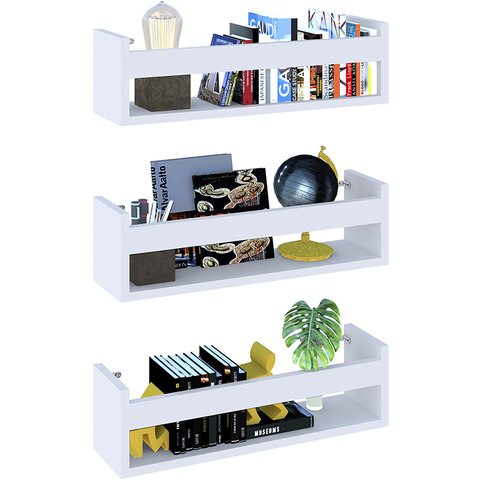 Kit 3 Prateleira 50cm Branco Livro Revista Infantil Parede