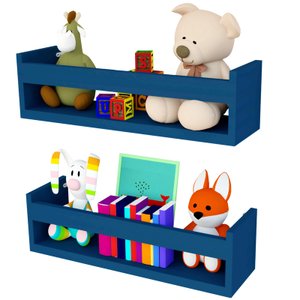 Combo 2 Prateleira 30cm Azul Livro Revista Infantil Parede