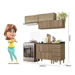 Cozinha Modulada Kali Premium 6 Peças Carvalho com Aéreo Vidro - Nicioli - 4