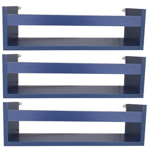 Kit 3 Prateleira 50cm Azul Livro Revista Infantil Parede