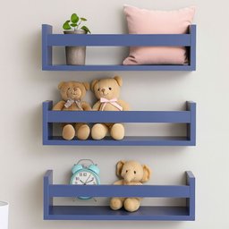 Kit 3 Prateleira 60cm Azul Livro Revista Infantil Parede - 1