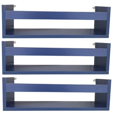 Kit 3 Prateleira 70cm Azul Livro Revista Infantil Parede