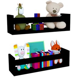 Kit 2 Prateleira 30cm Preto Livro Revista Infantil Parede - 1