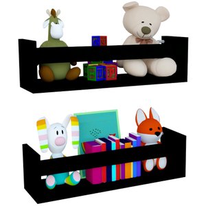 Kit 2 Prateleira 30cm Preto Livro Revista Infantil Parede