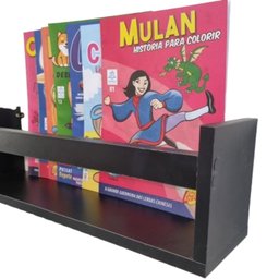 Kit 2 Prateleira 30cm Preto Livro Revista Infantil Parede - 4
