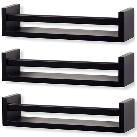 Kit 3 Prateleira 50cm Preto Livro Revista Infantil Parede