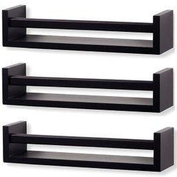 Kit 3 Prateleira 60cm Preto Livro Revista Infantil Parede - 1