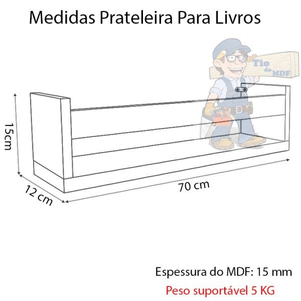 Kit 2 Prateleira 70cm Imbuia Livro Revista Infantil Parede - 2