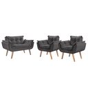 Ver imagem 1 de Conjunto Opalla 1 Namoradeira e 2 Poltronas Pés em Madeira D Salla Suede Chumbo
