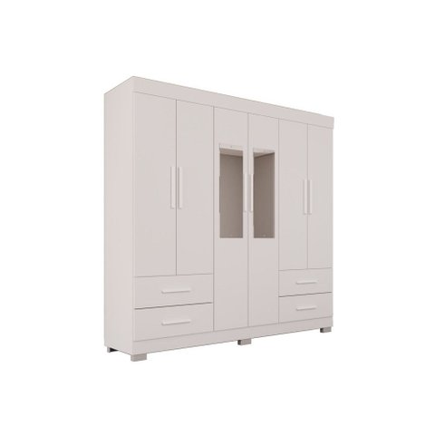 Guarda Roupas Casal Texas 6 Portas 4 Gavetas com Espelho Salleto Branco