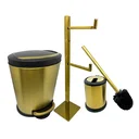 Ver imagem 1 de Kit Dourado Lixeira com pedal + Escova + Porta papel